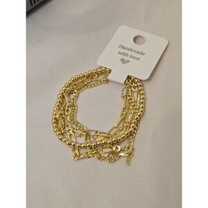 Layered Gold Bracelet Set Beaded Chain Link Mixed Styles Women Fashion Jewelry